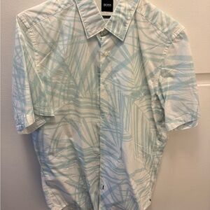 Boss Men's Light Blue and White Casual Shirt